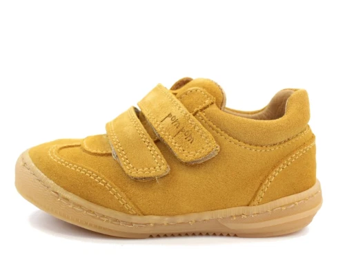 Pom Pom sneaker light mustard ruskind med velcro